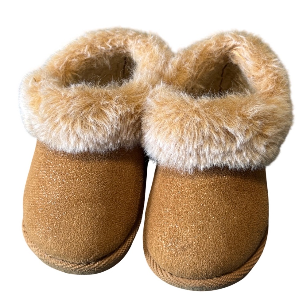 First Steps by Stepping Stones Kids Tan Faux Fur Glitter Booties Size 4 infant